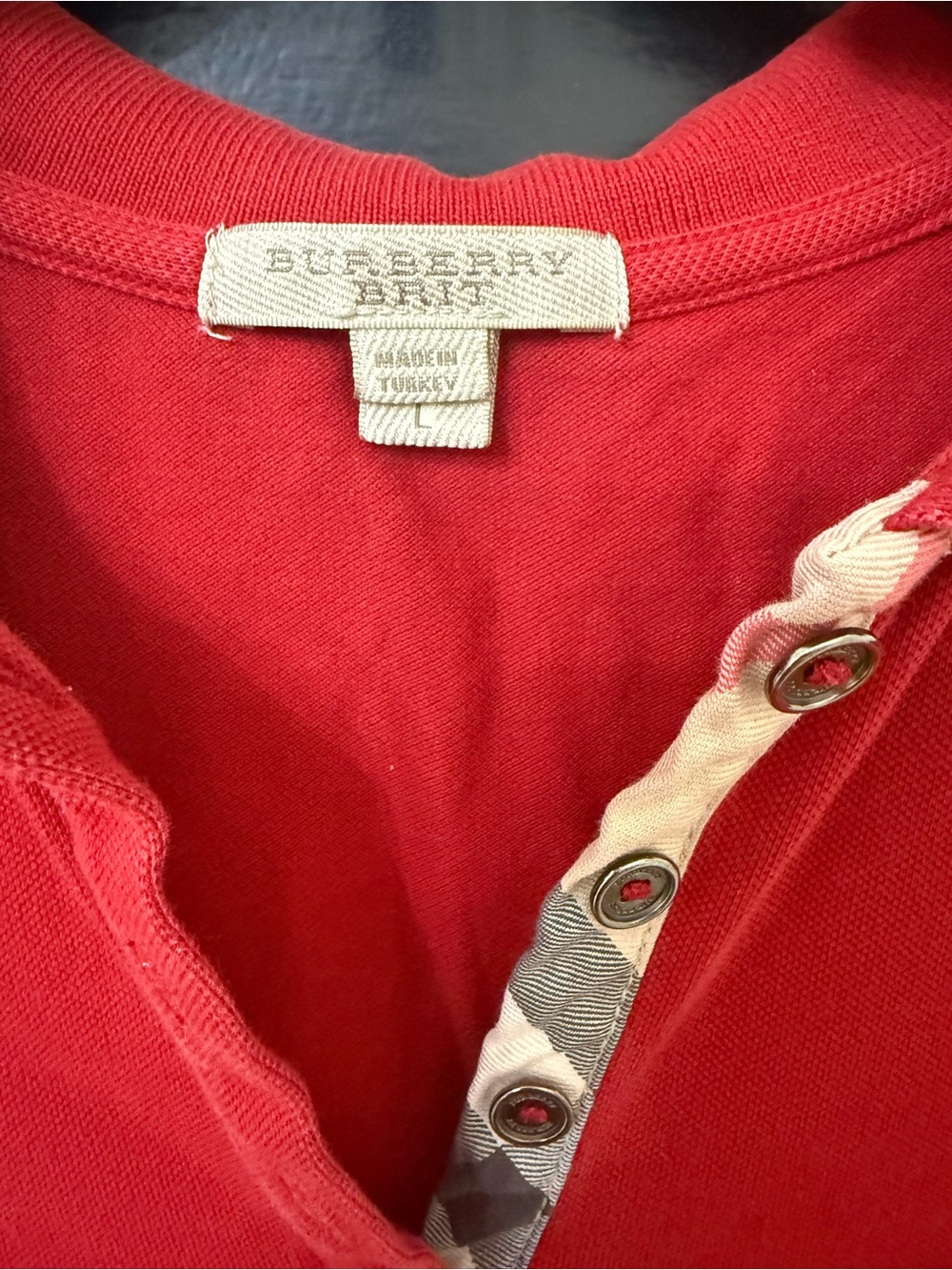 Burberry Red Polo Top with Signature Check Trim
